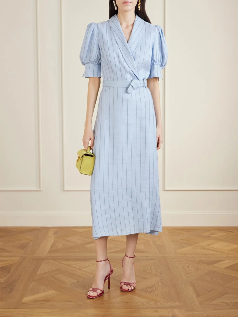Rebecca Vallance Effie Belted Striped Linen-blend Midi Dress