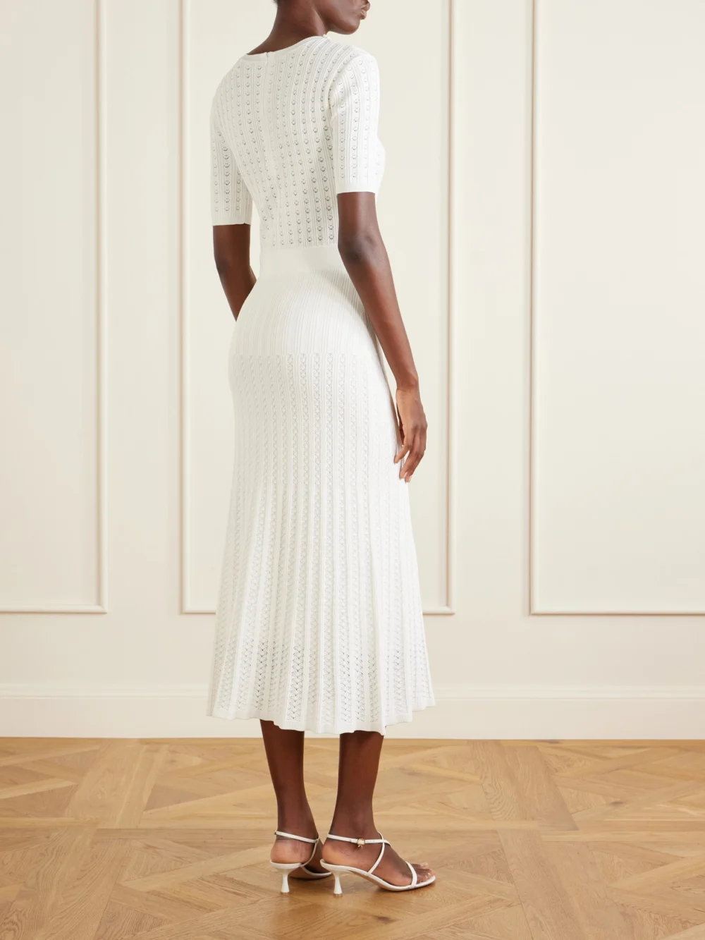 Back view of the Rebecca Vallance Embellished Crochet-knit Midi Dress