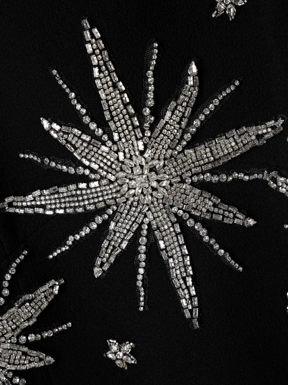 Close-up detail of the Rebecca Vallance Estella Crystal-embellished Crepe Midi Dress