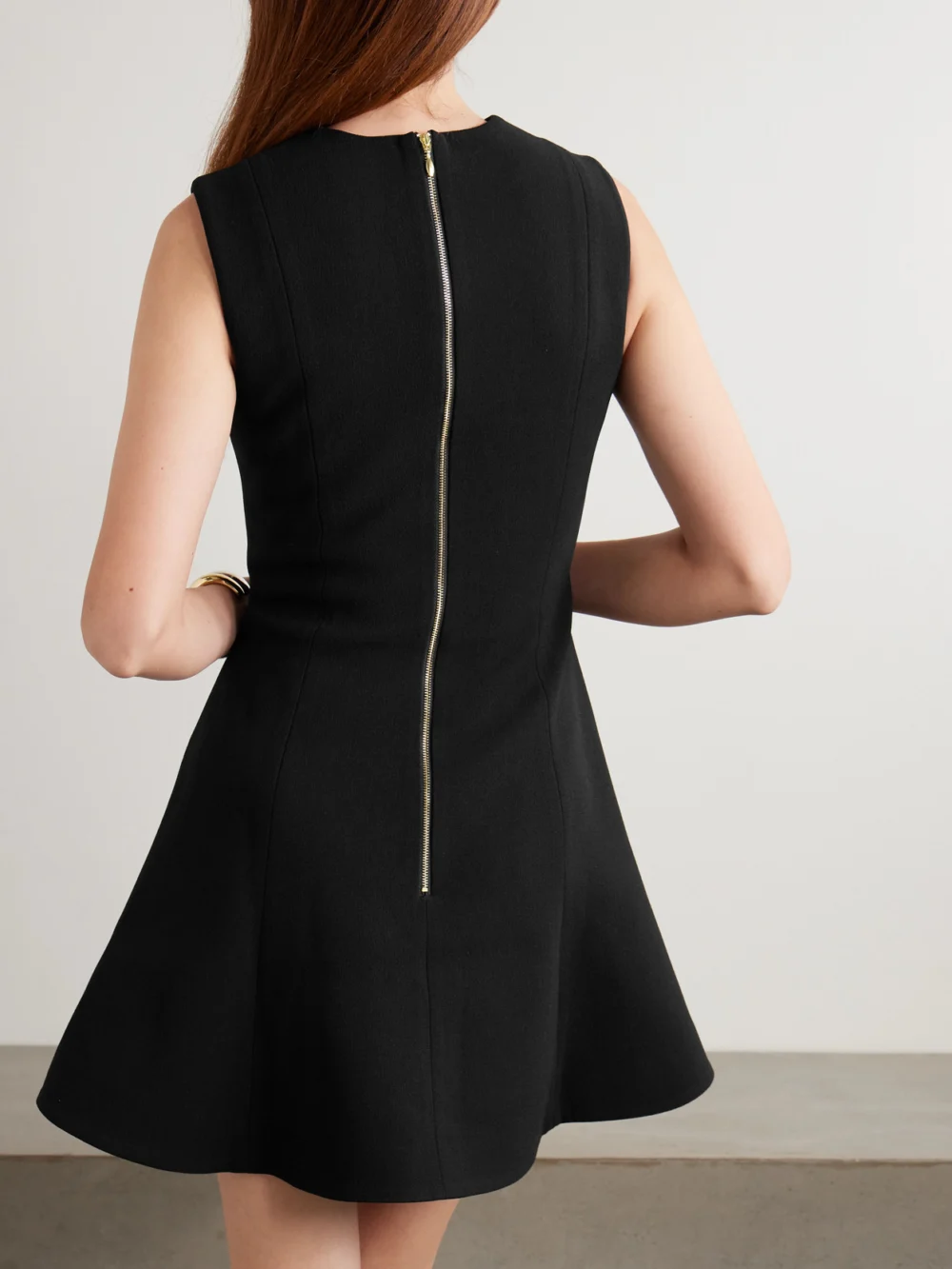 Back view of the Rebecca Vallance Freyja Cutout Embellished Crepe Mini Dress