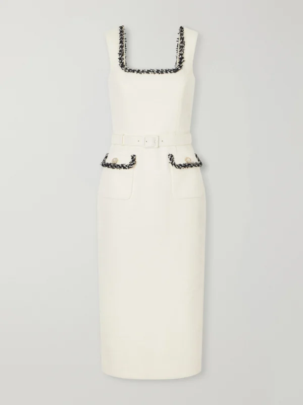 Rebecca Vallance Jacquie Belted Tweed Midi Dress