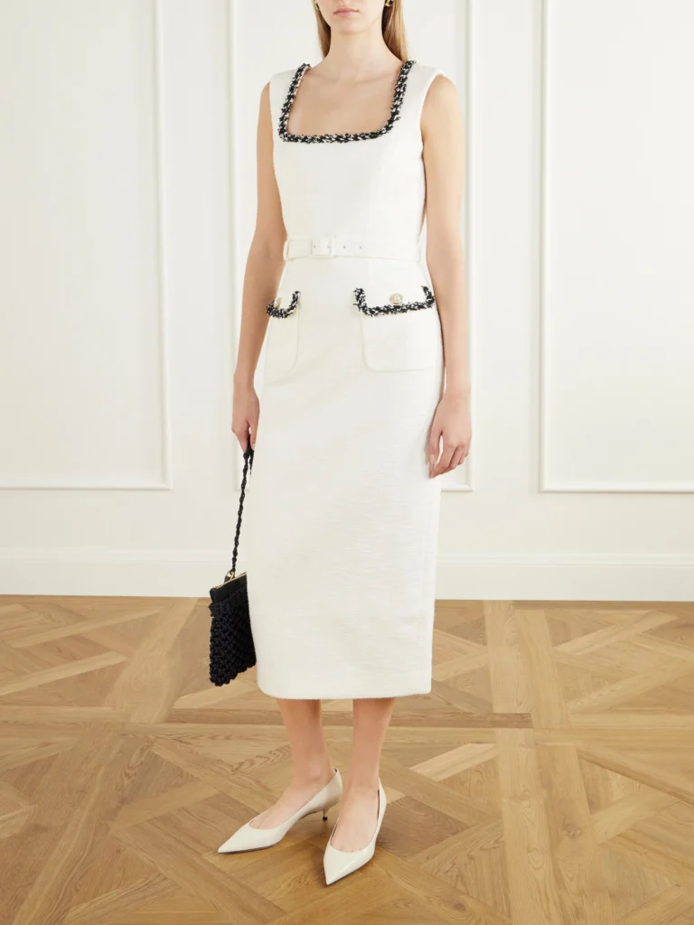 Rebecca Vallance Jacquie Belted Tweed Midi Dress