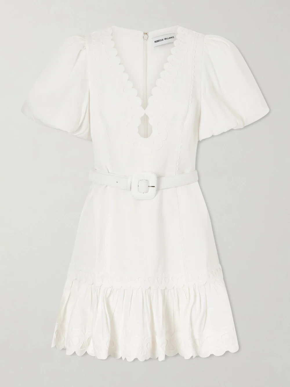 Rebecca Vallance Kahlia Ruffled Scalloped Linen-blend Mini Dress in white