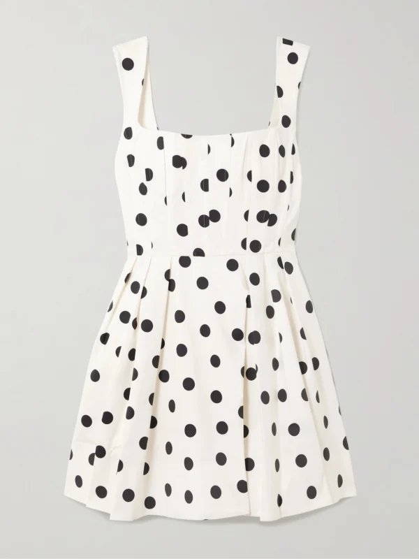 Rebecca Vallance Maisie Pleated Polka-dot Cotton-blend Poplin Mini Dress