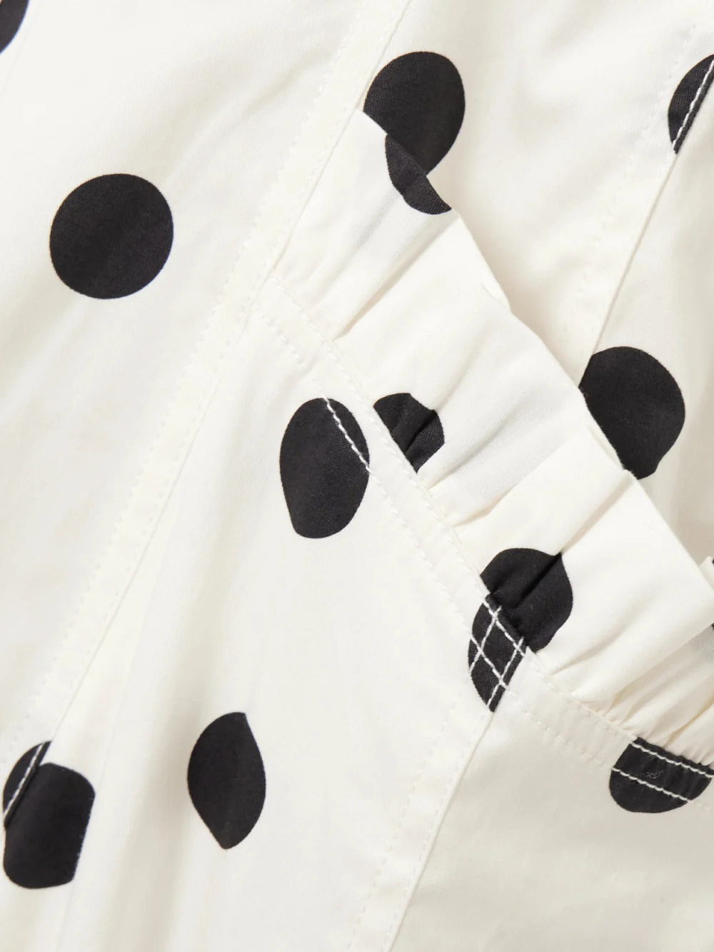 Close-up detail of the Rebecca Vallance Maisie Ruffled Polka-dot Cotton-blend Poplin Halterneck Maxi Dress