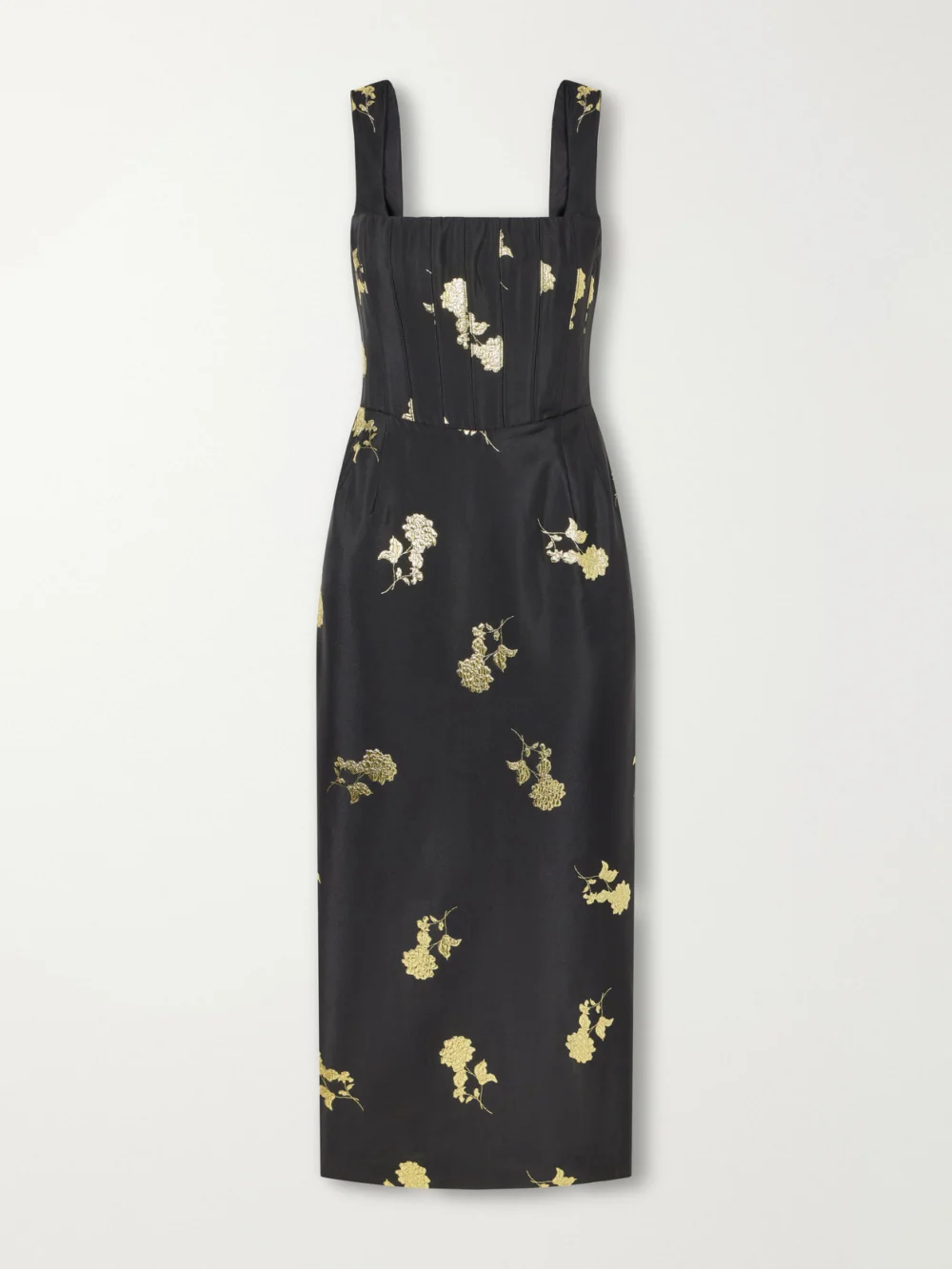 Rebecca Vallance Mariya Floral-embroidered Bustier Midi Dress in black