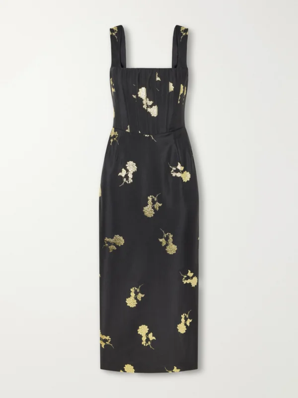 Rebecca Vallance Mariya Floral-embroidered Bustier Midi Dress