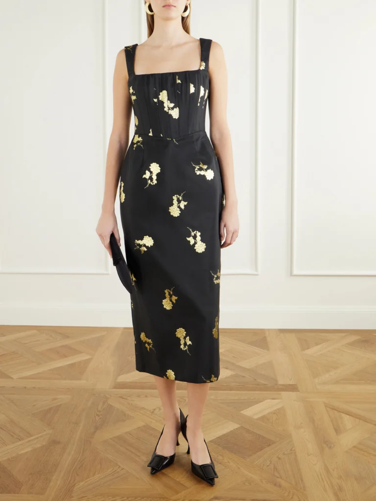 Rebecca Vallance Mariya Floral-embroidered Bustier Midi Dress