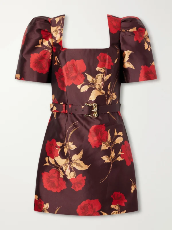 Rebecca Vallance Melora Belted Floral-print Satin-twill Mini Dress
