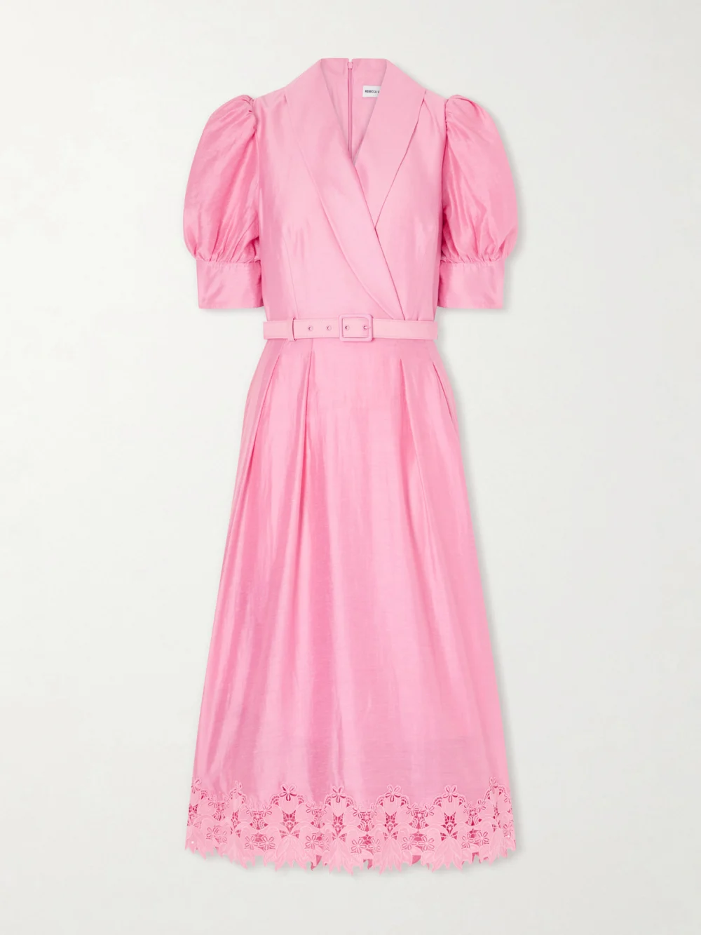 Rebecca Vallance Petalite Belted Broderie Anglaise-trimmed Poplin Midi Dress in pink