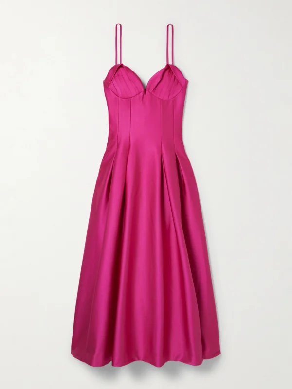Rebecca Vallance Saskia Pleated Bonded-satin Midi Dress