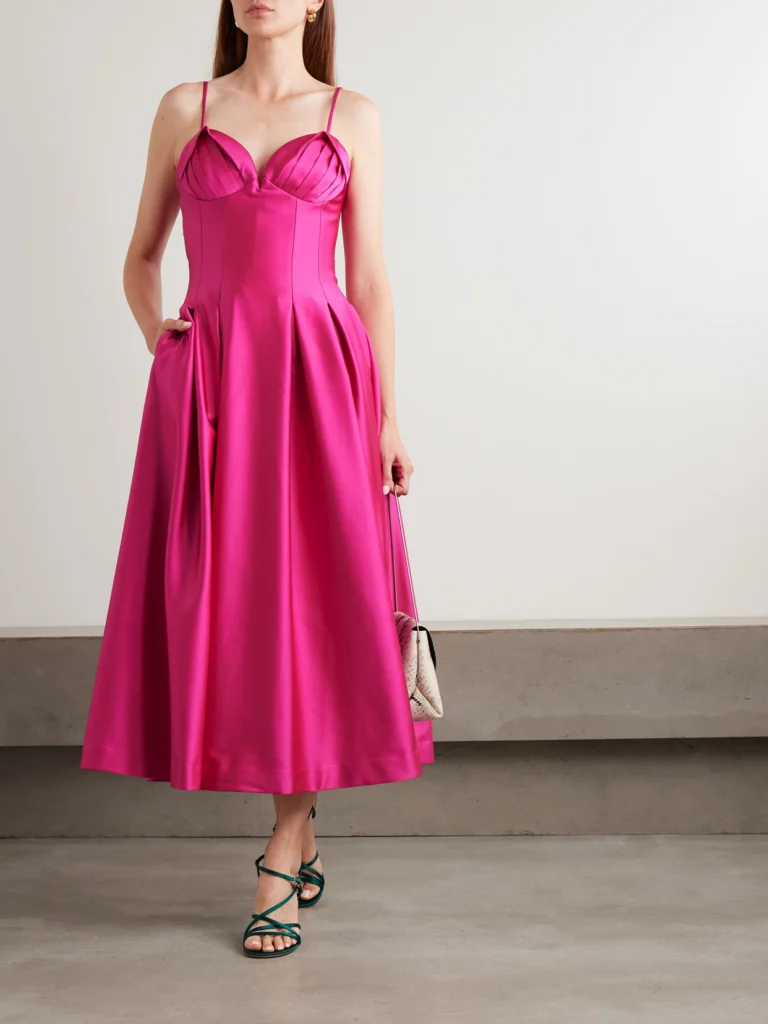 Rebecca Vallance Saskia Pleated Bonded-satin Midi Dress
