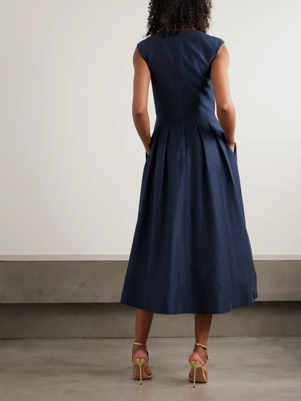 Back view of the Rebecca Vallance Serenity Embellished Pleated Lyocell-blend Midi Dress