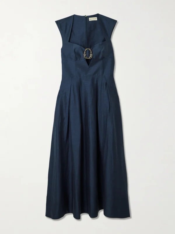 Rebecca Vallance Serenity Embellished Pleated Lyocell-blend Midi Dress
