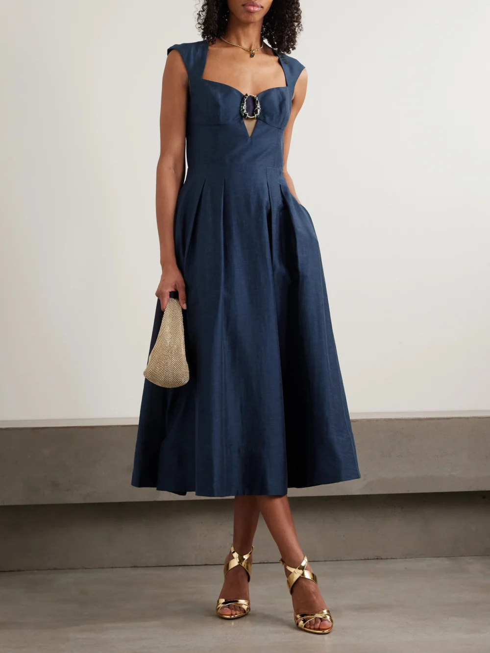 Rebecca Vallance Serenity Embellished Pleated Lyocell-blend Midi Dress, worn by a model