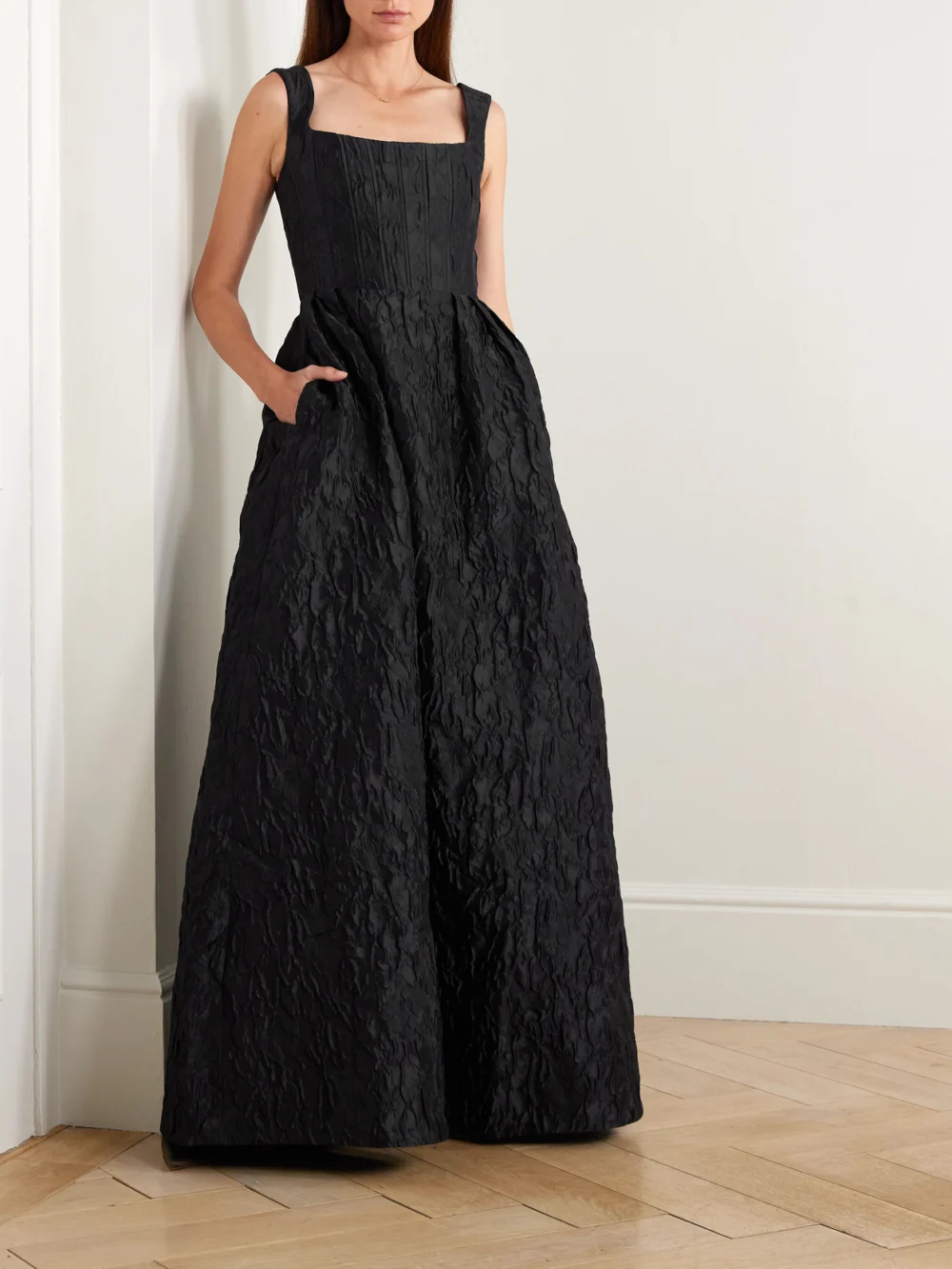Rebecca Vallance Vanilla Dreams Cloqué Gown, worn by a model