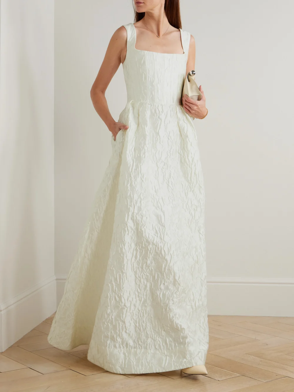 Rebecca Vallance Vanilla Dreams Cloqué Gown, worn by a model
