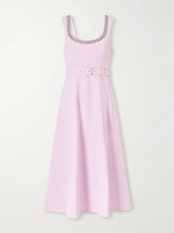 Rebecca Vallance Yolanda Belted Crystal-embellished Crepe Midi Dress