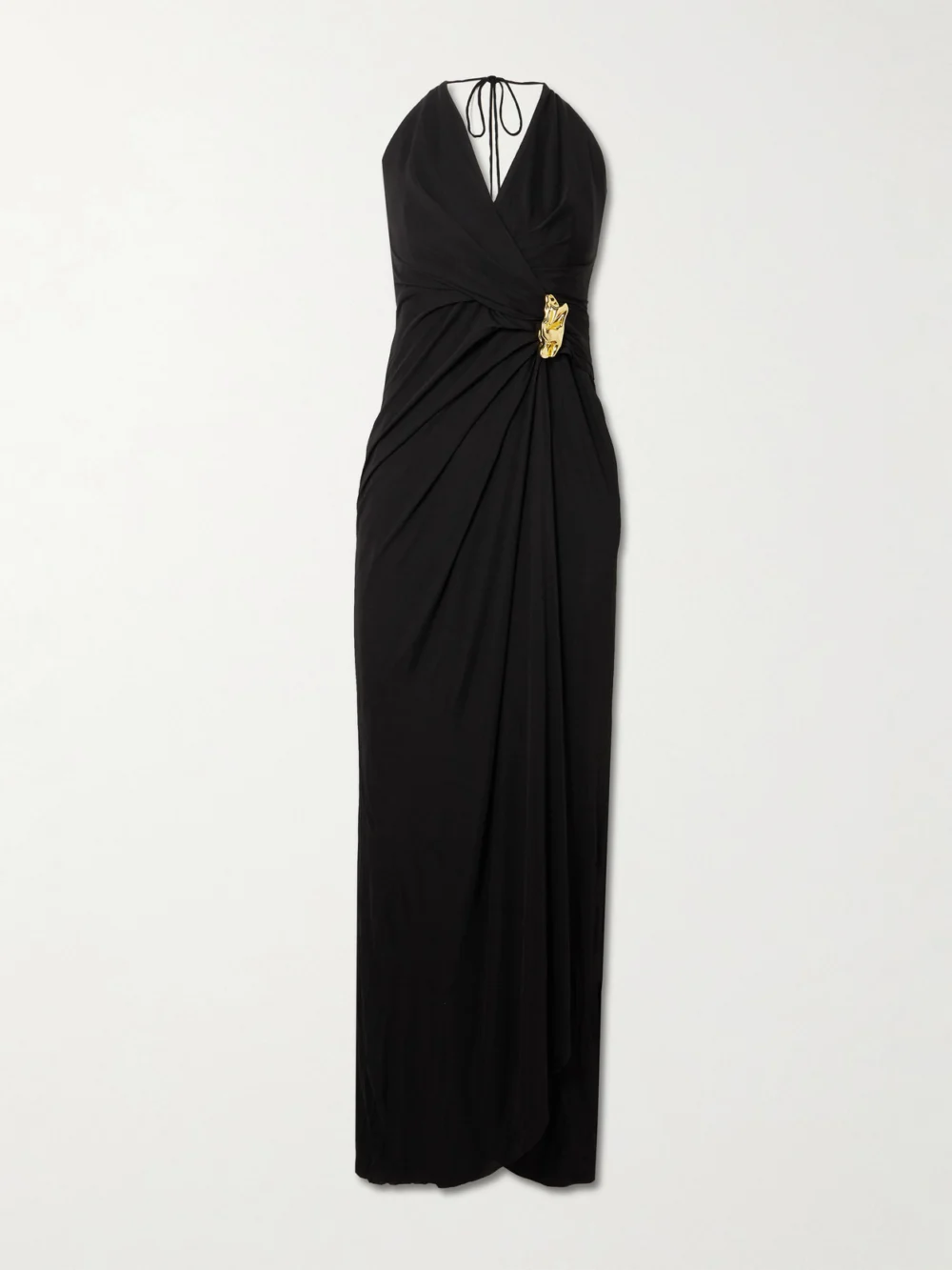 Rebecca Vallance Zaley Draped Embellished Jersey Halterneck Maxi Dress in black