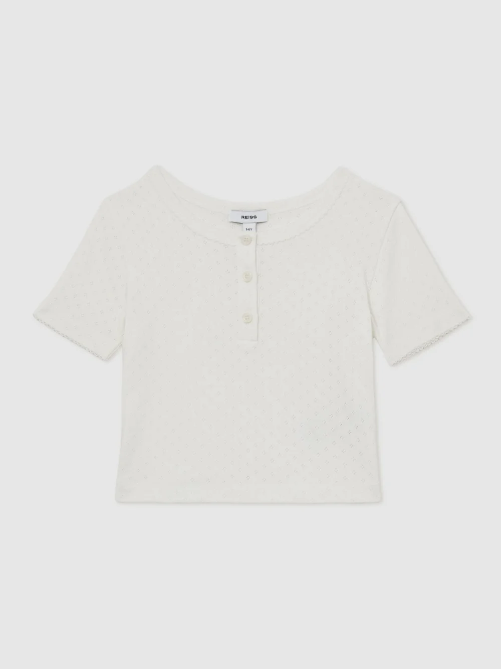 Reiss 13-14 yrs Cotton Pointelle Button T-shirt in ivory