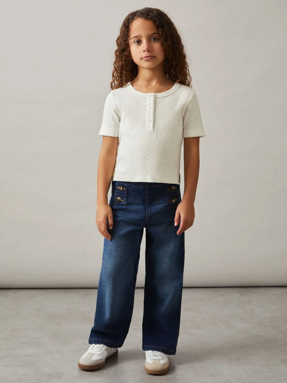 Reiss 13-14 yrs Cotton Pointelle Button T-shirt, view 3