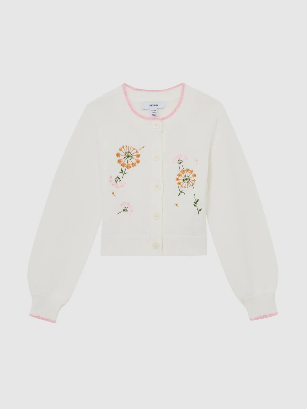 Reiss 9-13 yrs Cotton Floral-embroidered Cardigan, view 2