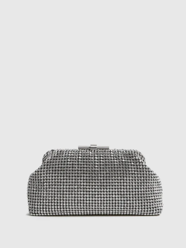 Reiss Adaline Clutch Bag - Silver Embellished