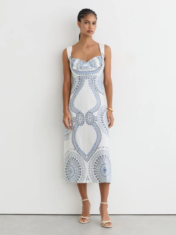 Reiss Addison Linen Floral-print Midi Dress, 18