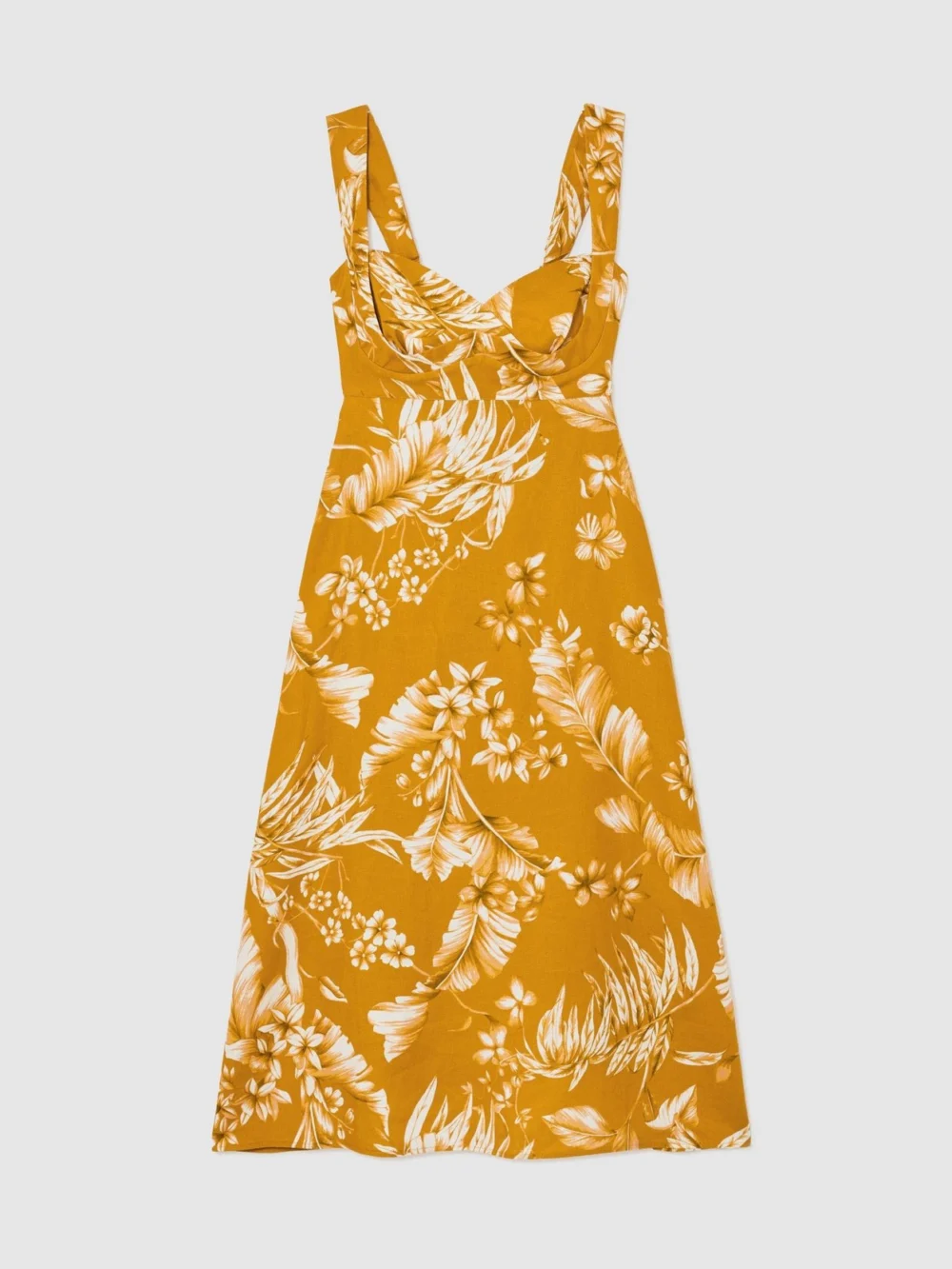 Reiss Addison Yellow Linen Floral-print Midi Dress, 16, view 2