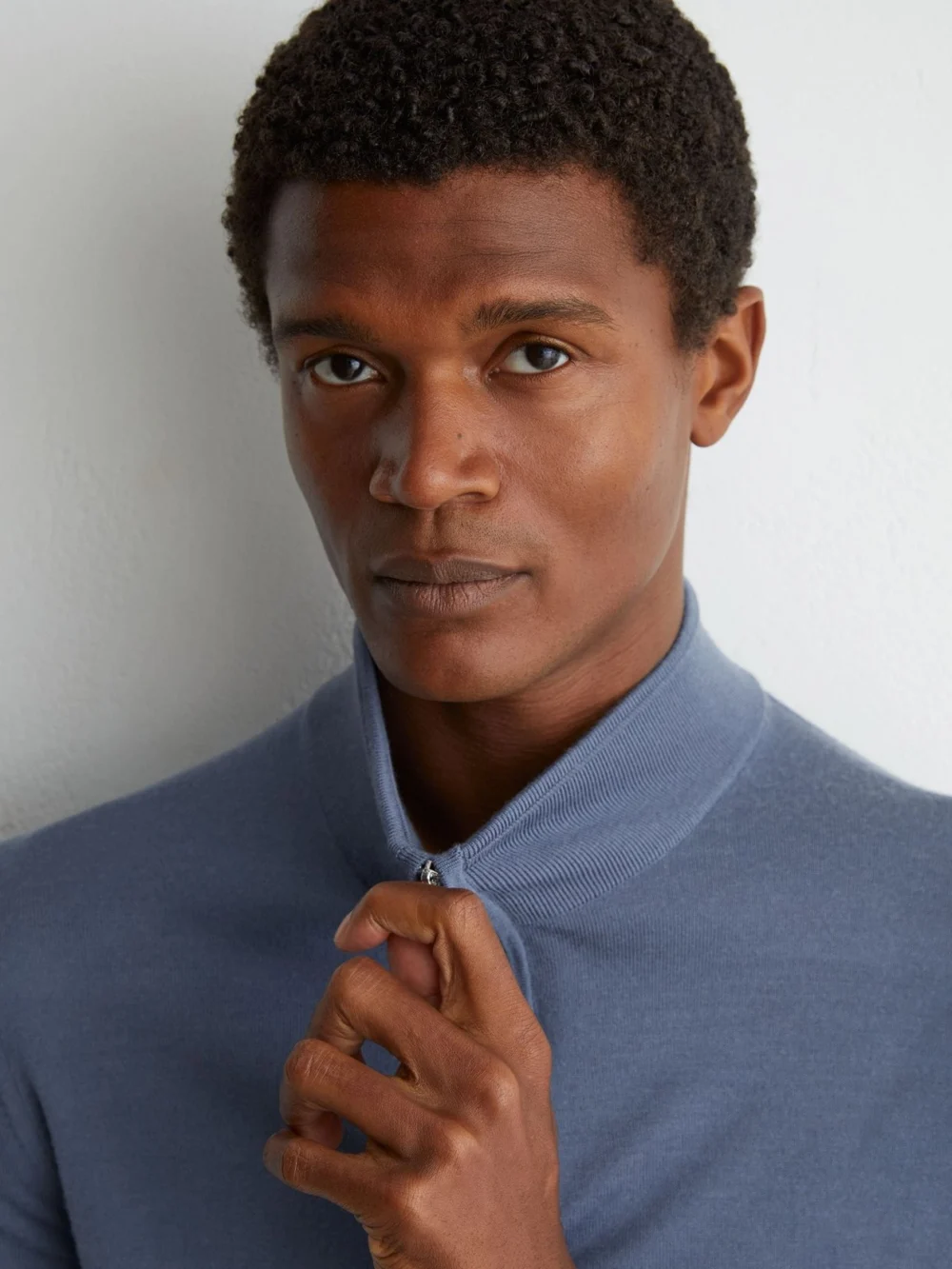 Reiss Airforce Blue & Oatmeal Merino Wool Half-zip Jumper, view 4