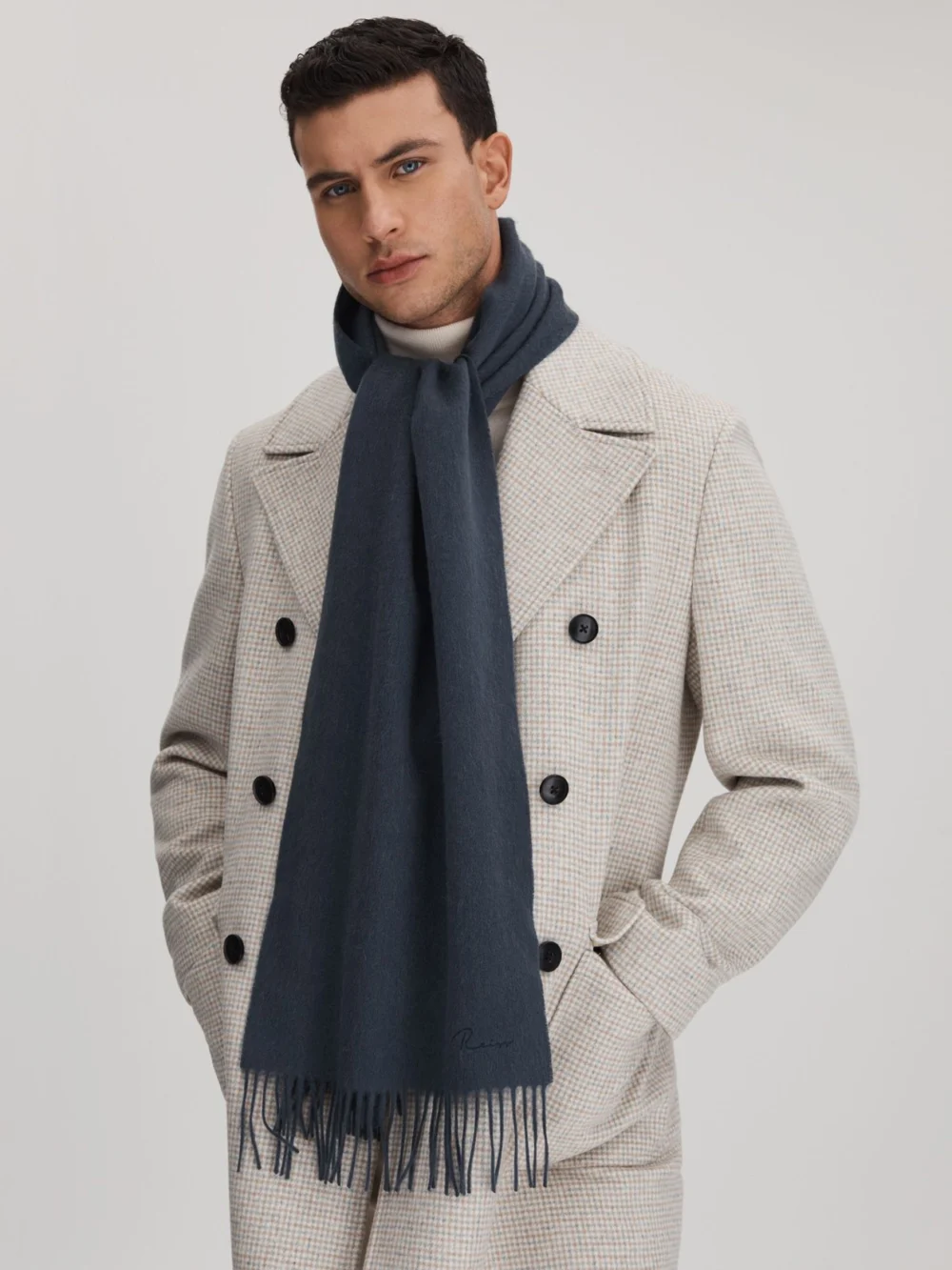 Reiss Airforce Blue Cashmere Blend Scarf, view 2