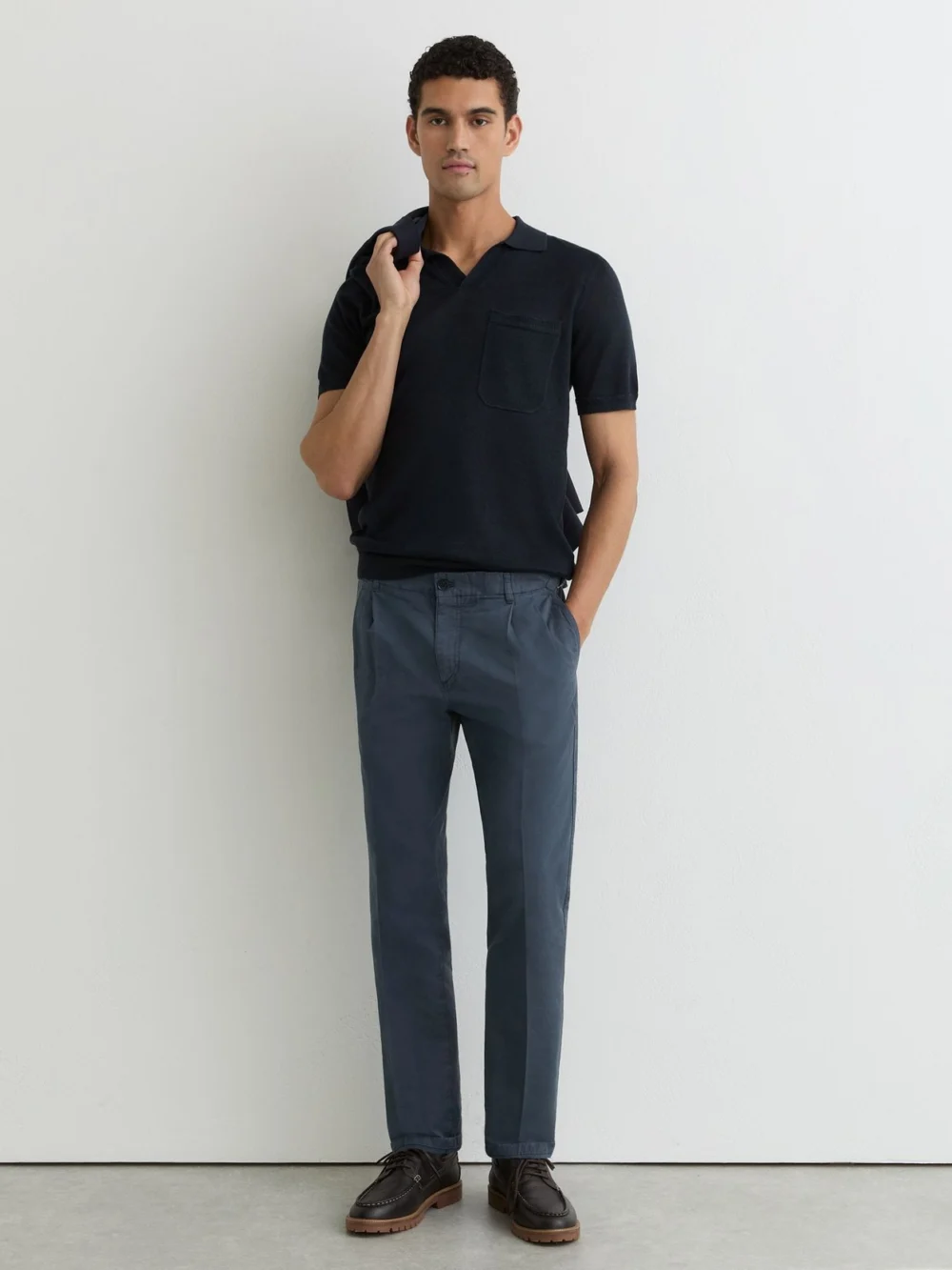 Reiss Airforce Blue Cotton-linen Side-adjuster Tapered Trousers
