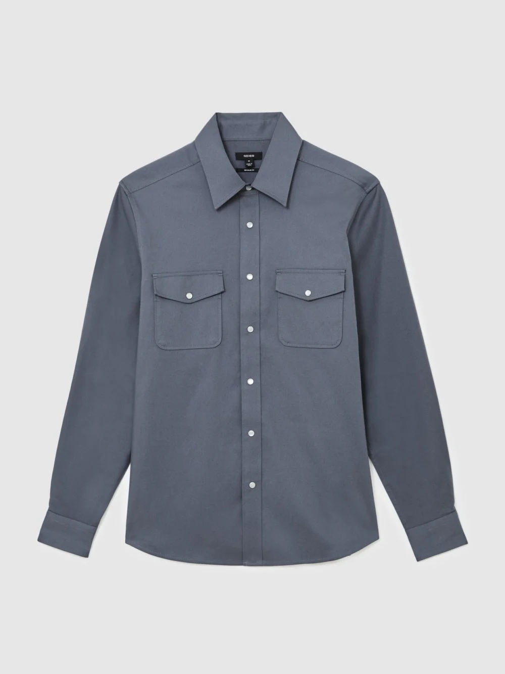 Reiss Airforce Blue Cotton-twill Twin-pocket Overshirt with Stretch, view 2