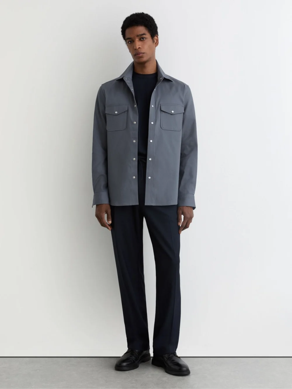 Reiss Airforce Blue Cotton-twill Twin-pocket Overshirt with Stretch, view 3
