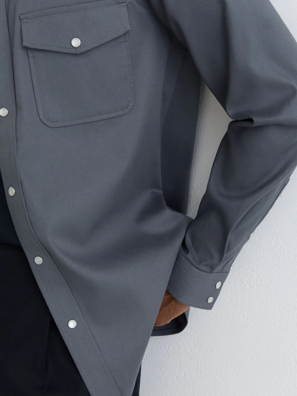 Reiss Airforce Blue Cotton-twill Twin-pocket Overshirt with Stretch, view 4