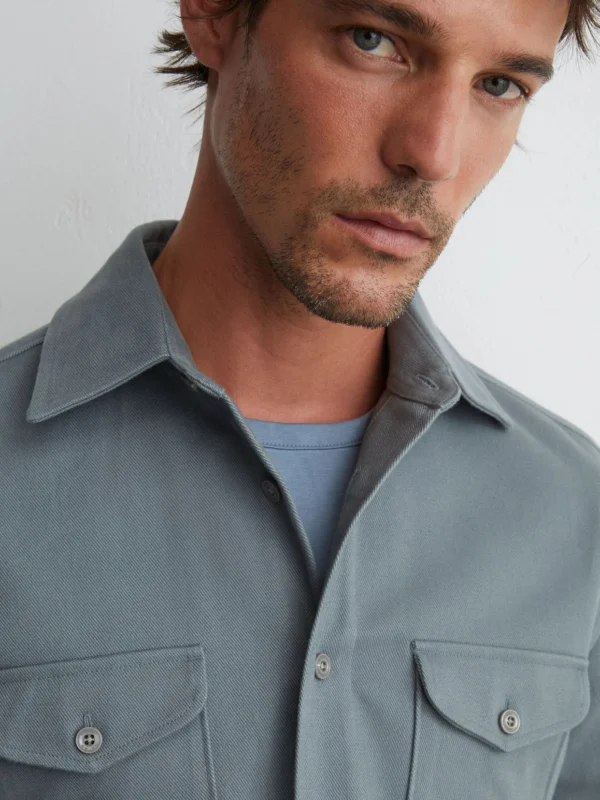 Reiss Airforce Blue Cotton-twill Twin-pocket Regular-fit Shirt