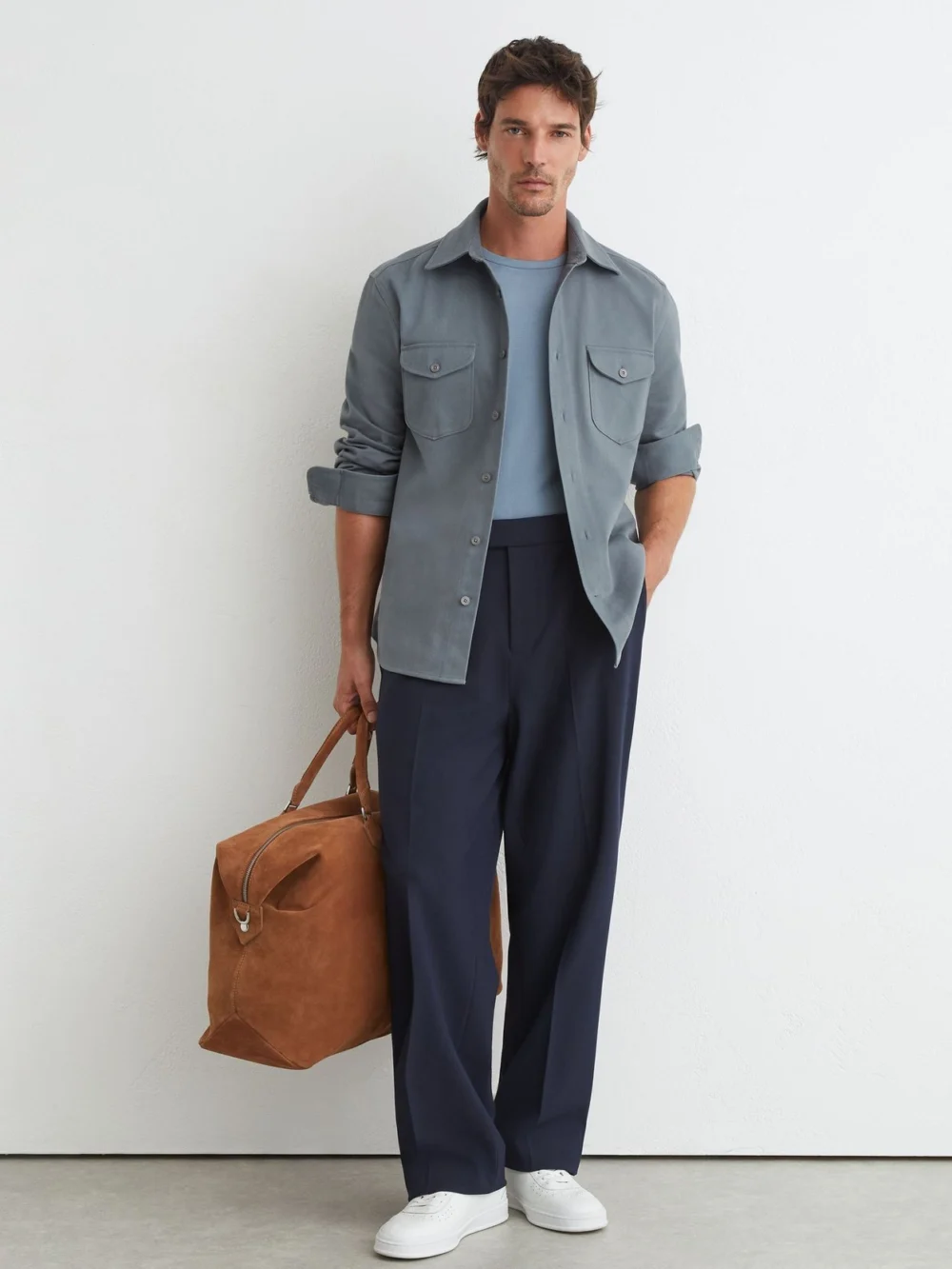 Reiss Airforce Blue Cotton-twill Twin-pocket Regular-fit Shirt, view 4