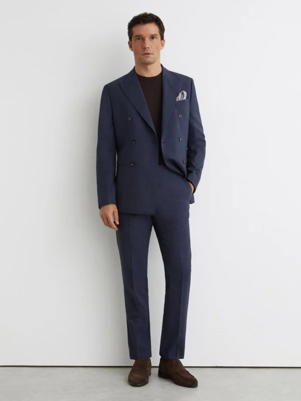 Reiss Airforce Blue Fibre Adjuster Tailored Fit Virgin Wool Textured Tailored-fit Trousers