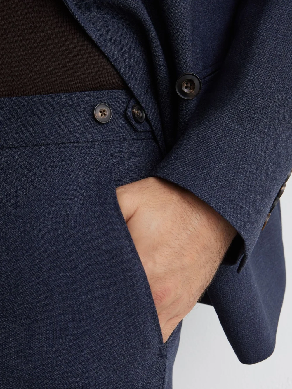 Reiss Airforce Blue Fibre Adjuster Tailored Fit Virgin Wool Textured Tailored-fit Trousers, view 4
