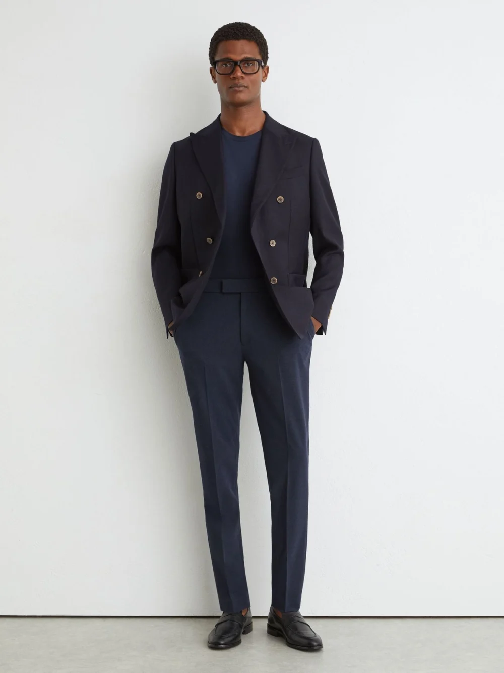 Reiss Airforce Blue Melange Slim Fit Stretch Drawstring Trousers