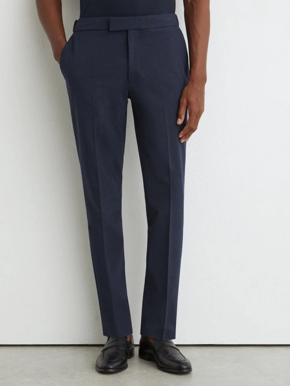 Reiss Airforce Blue Melange Slim Fit Stretch Drawstring Trousers, view 3