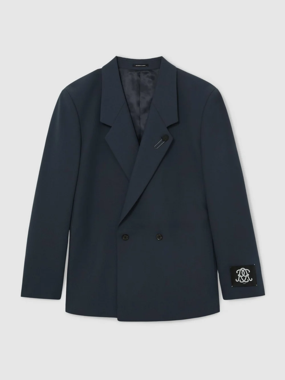 Reiss Airforce Blue Monogram Relaxed-fit Double-breasted Blazer, view 2
