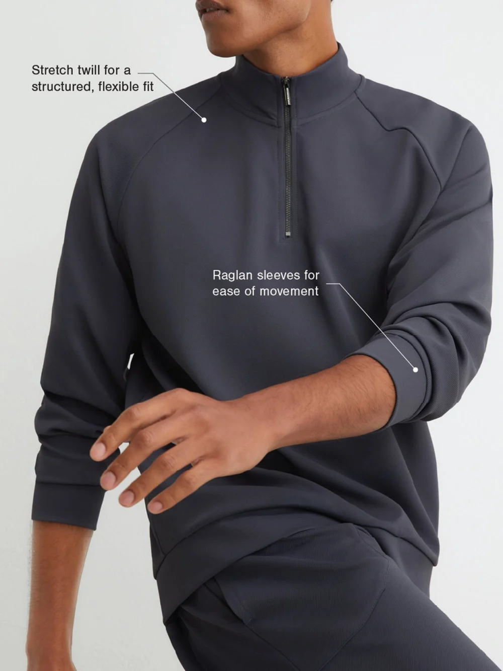Reiss Airforce Blue R-flex Stretch-twill Half-zip Sweatshirt, view 4
