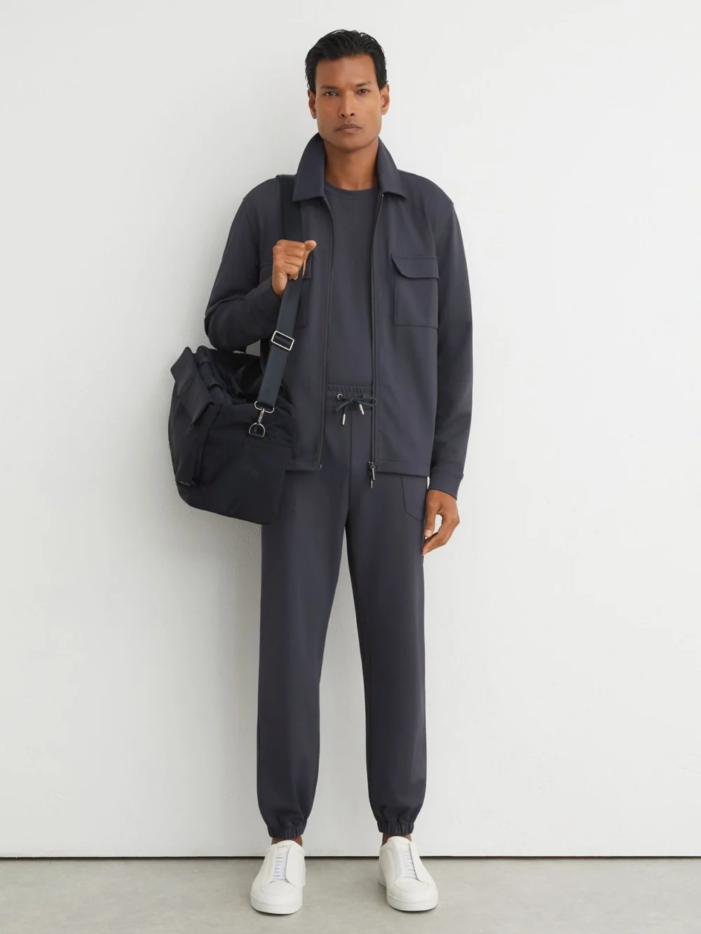 Reiss Airforce Blue R-flex Stretch-twill Zip-through Overshirt, view 3