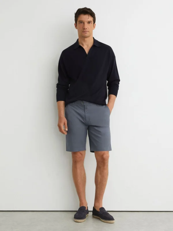 Reiss Airforce Blue Regular Length Cotton Chino Shorts with Stretch