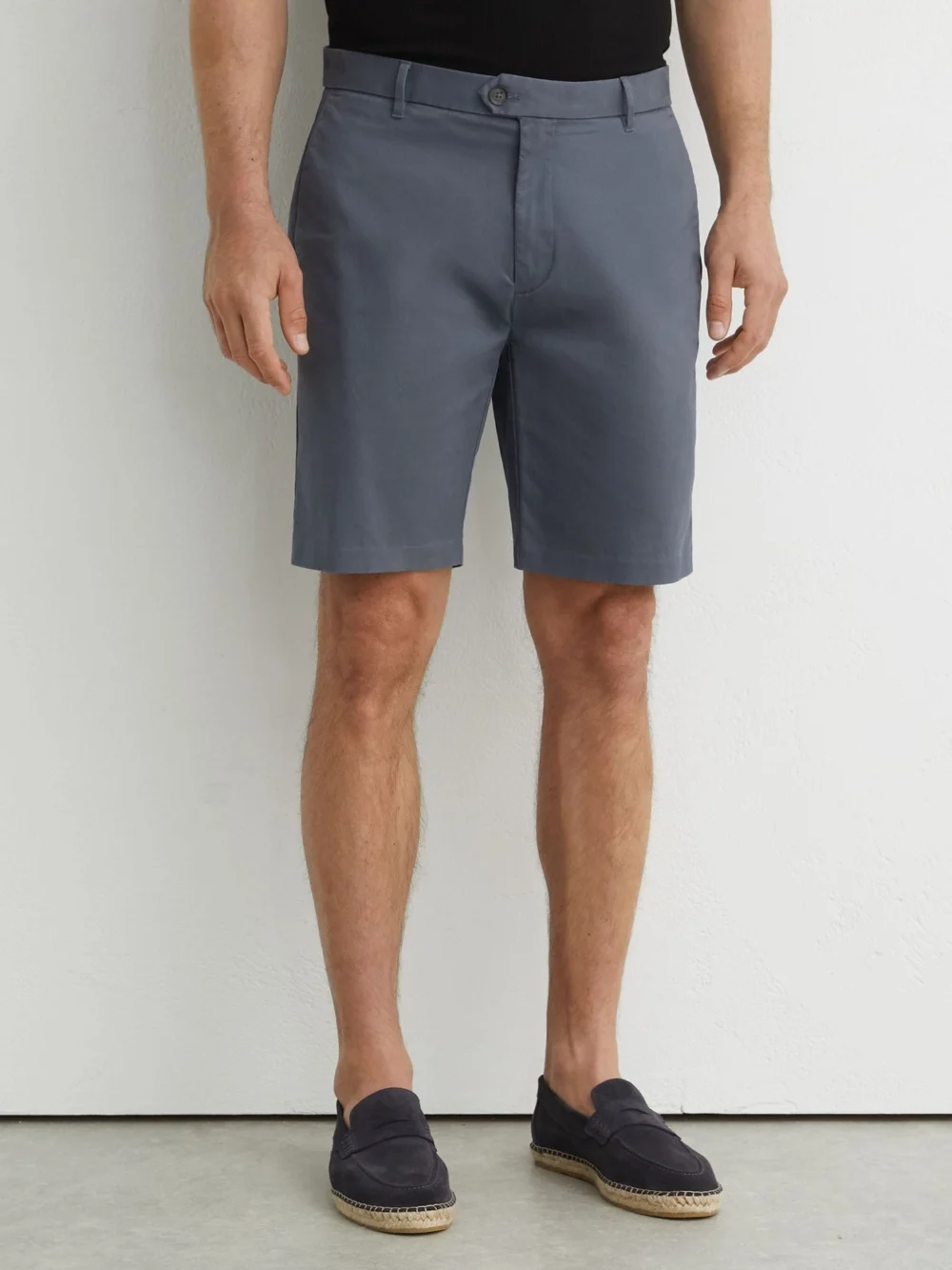 Reiss Airforce Blue Regular Length Cotton Chino Shorts with Stretch, view 3