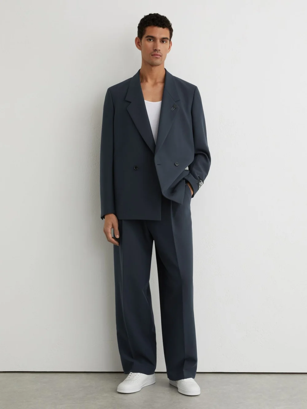 Reiss Airforce Blue Relaxed-fit Belted Trousers