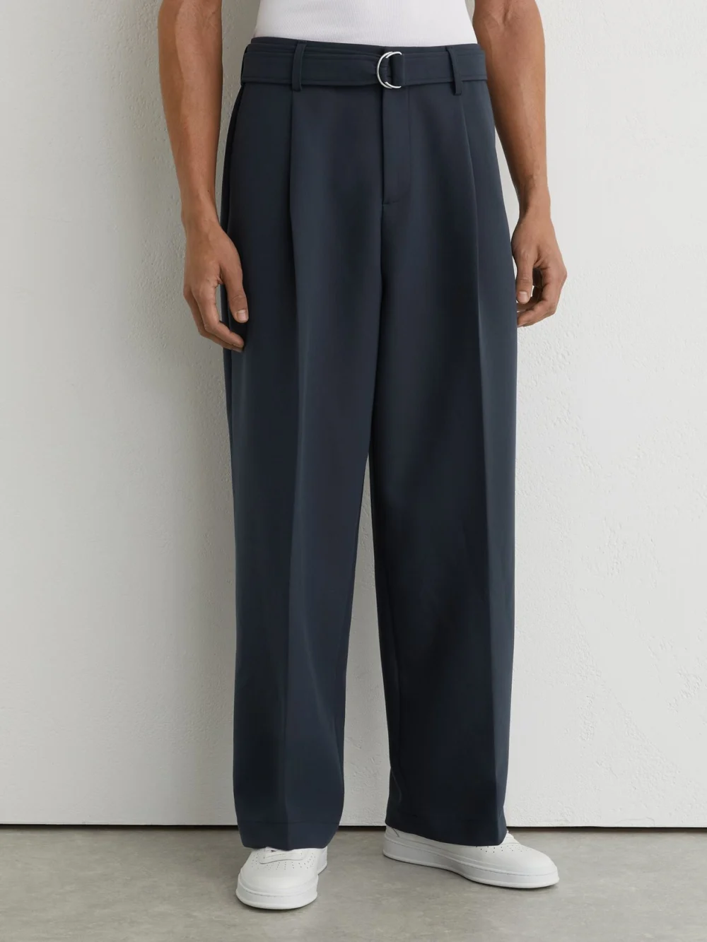 Reiss Airforce Blue Relaxed-fit Belted Trousers, view 3