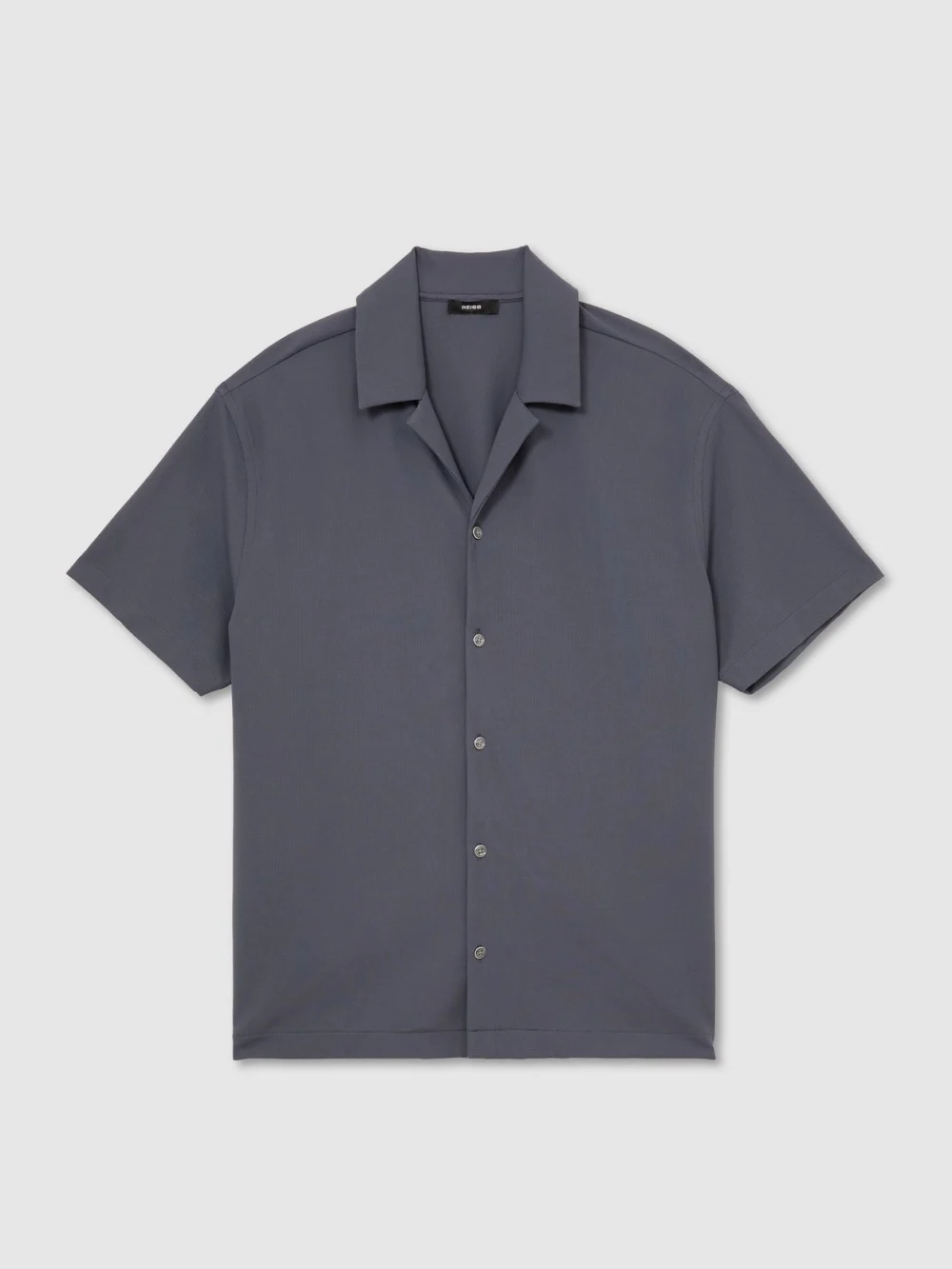 Reiss Airforce Blue Stretch Textured Cuban-collar Shirt, view 2