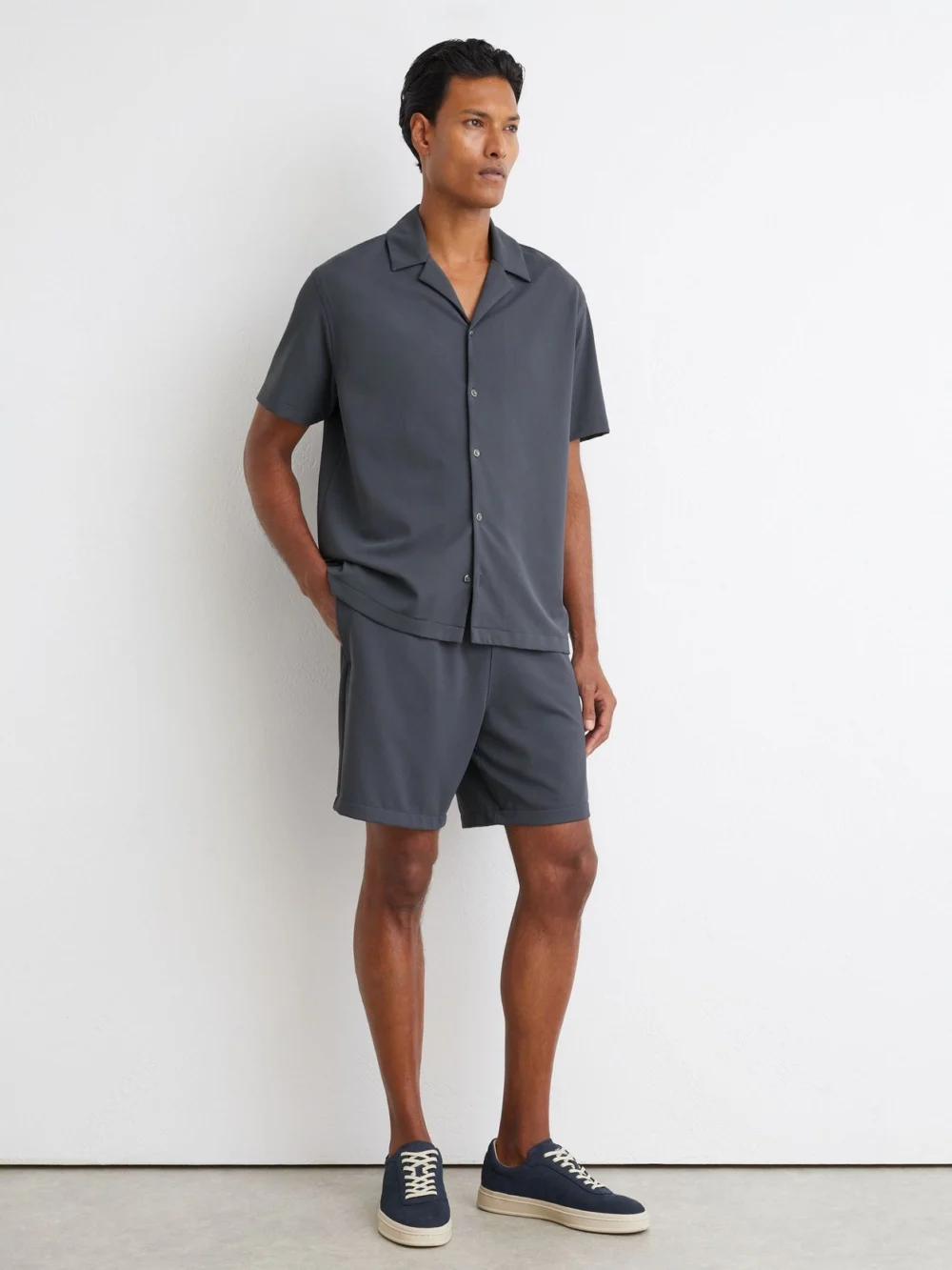 Reiss Airforce Blue Stretch Textured Drawstring Shorts